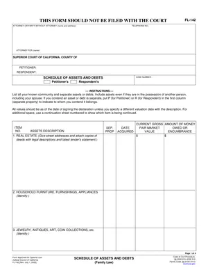 First page of the Schedule of Assets and Debts form
