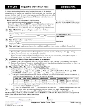 First page of the Request to Waive Court Fees form