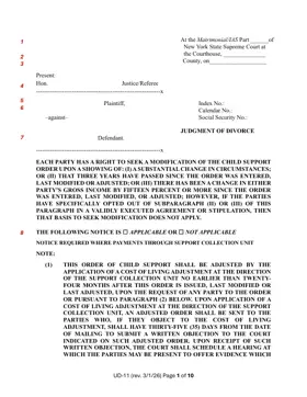 First page of the Judgment of Divorce form