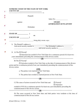 First page of the Sworn Affirmation of Plaintiff form