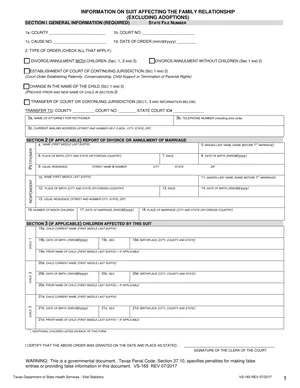 First page of the Information on Suit Affecting the Family Relationship form