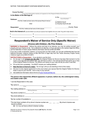 First page of the Waiver of Service Only form