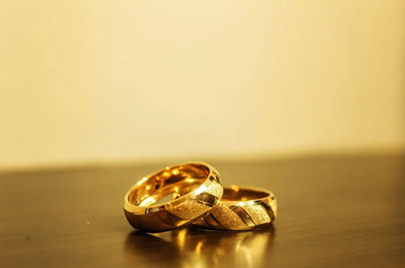 Two wedding rings on a table